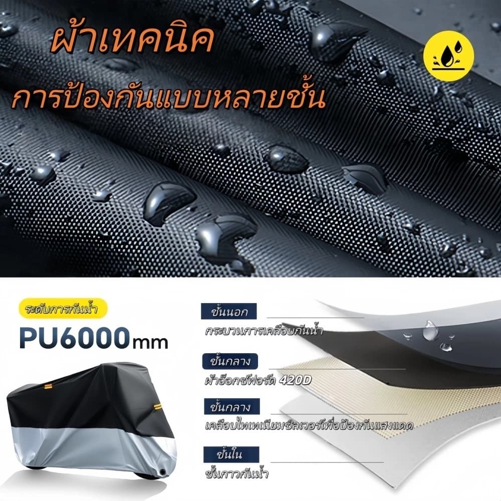 ผ้าคลุมมอเตอร์ไ ผ้าคลุมรถมอเตอร์ไซค์ ผ้าคลุมรถจักรยาน หนาขึ้น 210D peva + ผ้าฝ้ายเจาะเข็ม ผ้าคลุมมอเตอร์ไซค์กันแดดกันฝน รูปที่ 2