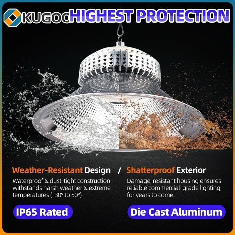 KUGOO โคมไฟไฮเบย์ LED High Bay Light โรงงาน ลานจอดรถ ในบริษัท สนามกีฬาและพื้นกลางแจ โกดัง ติดเพดาน รูปที่ 4