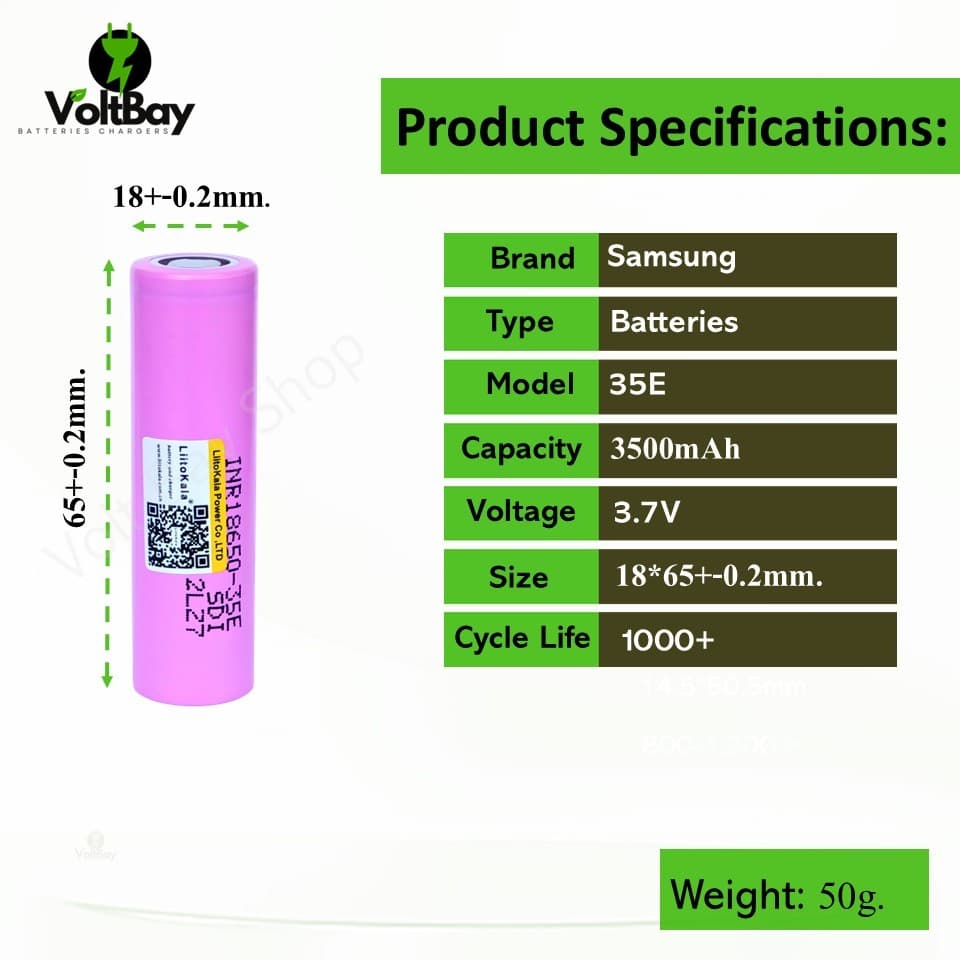 35E ถ่านชาร์จ 18650 3.7V 3400mAh 10A ความจุเต็ม จัดโปรลดราคา ถูกสุดๆ รูปที่ 2