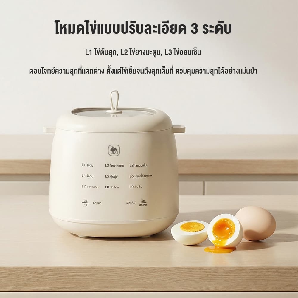 CAMEL หม้อต้มไข่ไฟฟ้า ต้มได้ 9 ฟอง 9 โหมด จอสัมผัส ตั้งเวลา 24 ชม. ควบคุมอุณหภูมิ ตัดไฟอัตโนมัติ รูปที่ 5