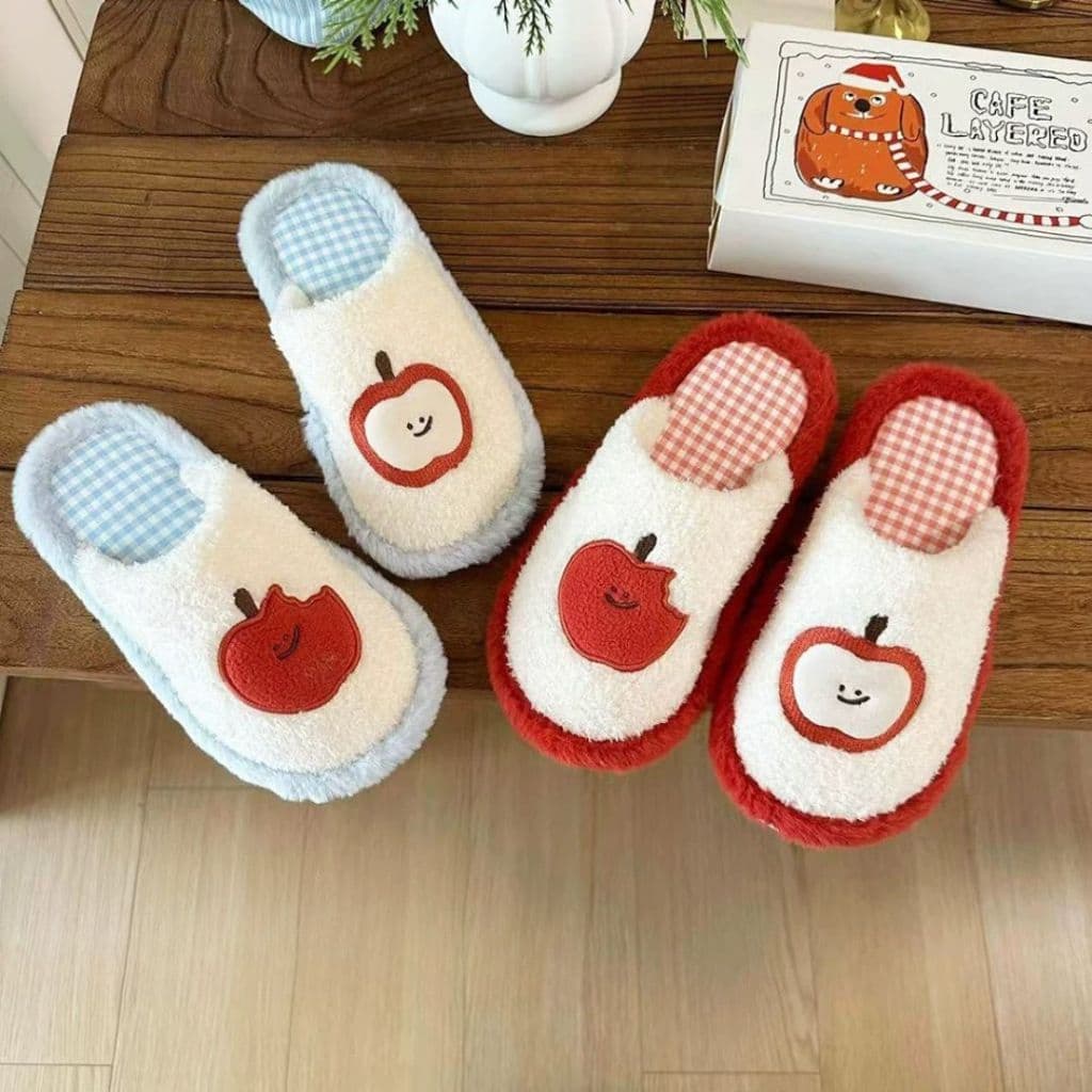 SHO-APPLEรองเท้าสลิปเปอร์ slipper ลายแอปเปิ้ล รองเท้าใส่ในบ้าน พื้นนิ่มมาก รองเท้าสไตล์เกาหลี รองเท้าสวม รูปที่ 3