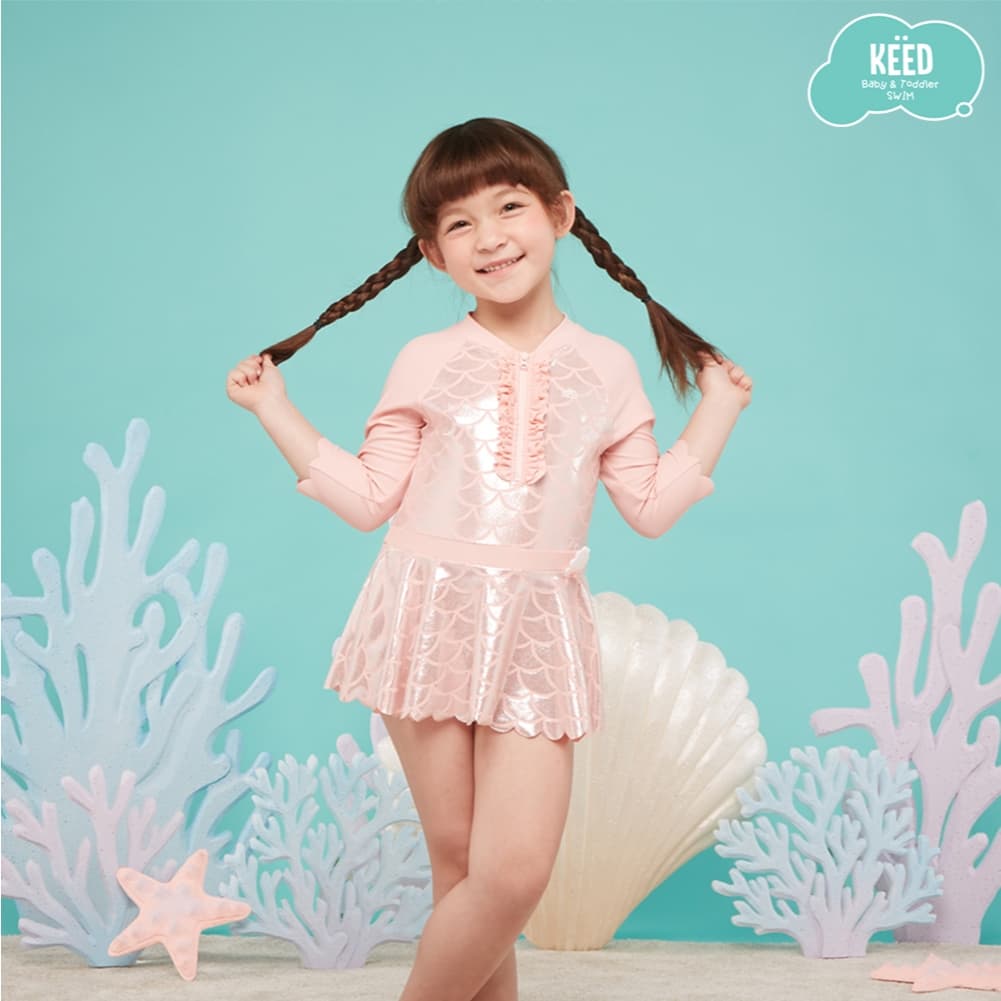 NEW KEED : MERMAID ชุดว่ายน้ำสีชมพูนู๊ด พิมพ์ลายเมลเมด กัน UV50+ รูปที่ 8