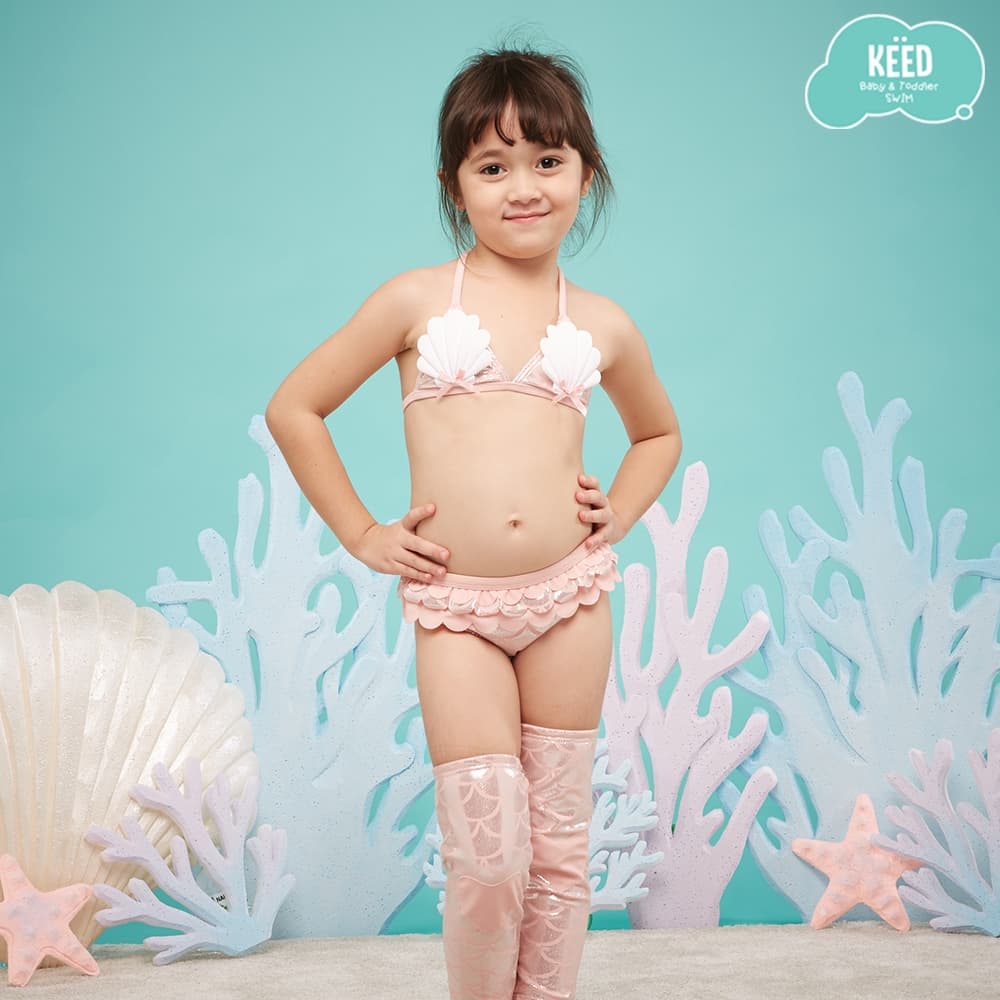 NEW KEED : MERMAID ชุดว่ายน้ำสีชมพูนู๊ด พิมพ์ลายเมลเมด กัน UV50+ รูปที่ 2