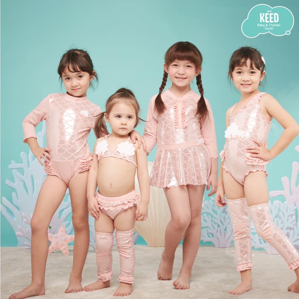 NEW KEED : MERMAID ชุดว่ายน้ำสีชมพูนู๊ด พิมพ์ลายเมลเมด กัน UV50+ รูปที่ 1