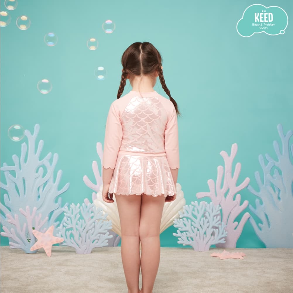 NEW KEED : MERMAID ชุดว่ายน้ำสีชมพูนู๊ด พิมพ์ลายเมลเมด กัน UV50+ รูปที่ 9
