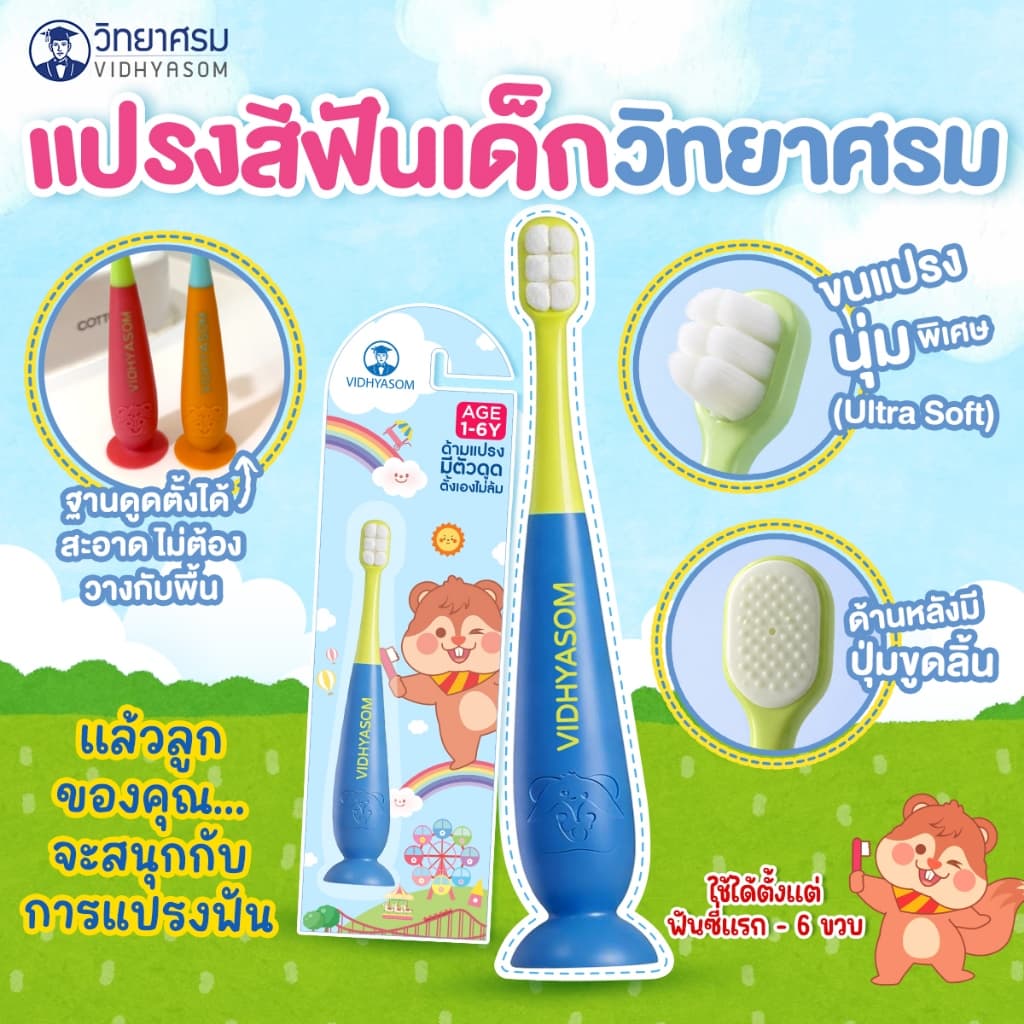 ส่งด่วนทันทีตัดรอบ5โมงแปรงสีฟันเด็ก ฐานดูดตั้งได้ ไม่ต้องวางพื้น ขนนุ่มพิเศษ ฟันซี่แรก 6เดือน-6ขวบ วิทยาศรม รูปที่ 6