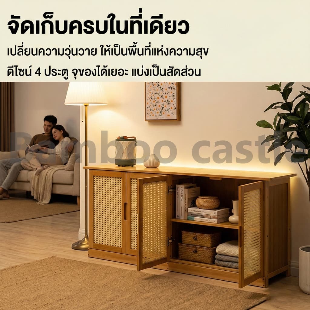 ชั้นวางทีวีไม้แท้ ชั้นวางทีวี ไม่แตกไม่บิด ขนาดพอดีห้องไทย ปลอดสารฟอร์มาลีน ไม้ธรรมชาติ สำหรับ TV 65นิ้วโดยตรง รูปที่ 5