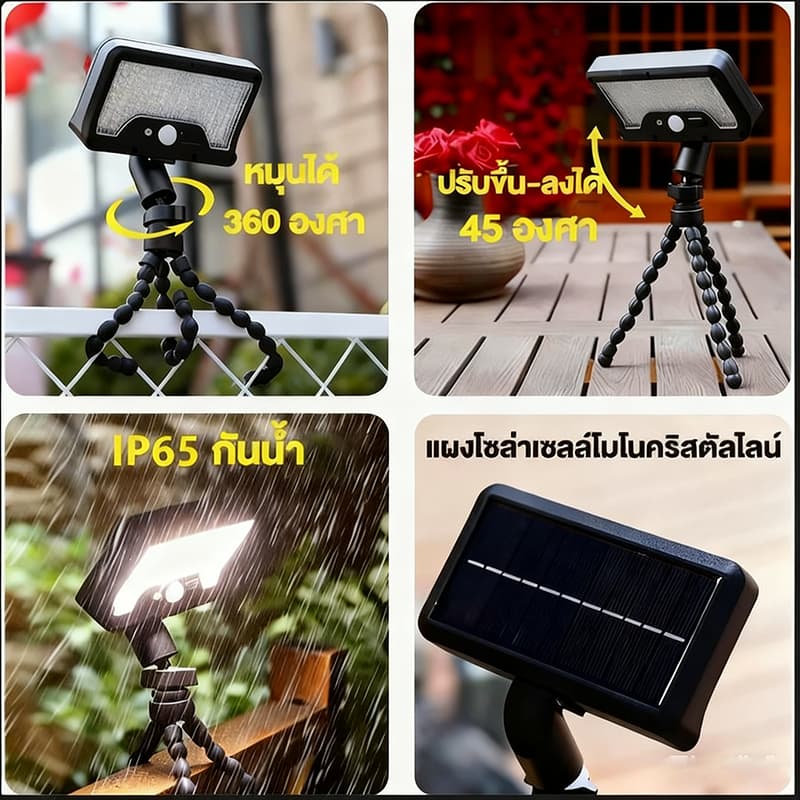 โคมไฟสนาม 50000W ไฟโซล่าเซลล์ LED แสงขาว/เหลือง ส่องต้นไม้และสวน พลังงานแสงอาทิตย์ รูปที่ 7