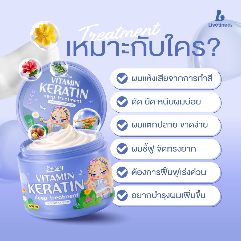 ลิฟทิเนด Livetined Hairona Vitamin Keratin Deep Treatment 500ml รูปที่ 7