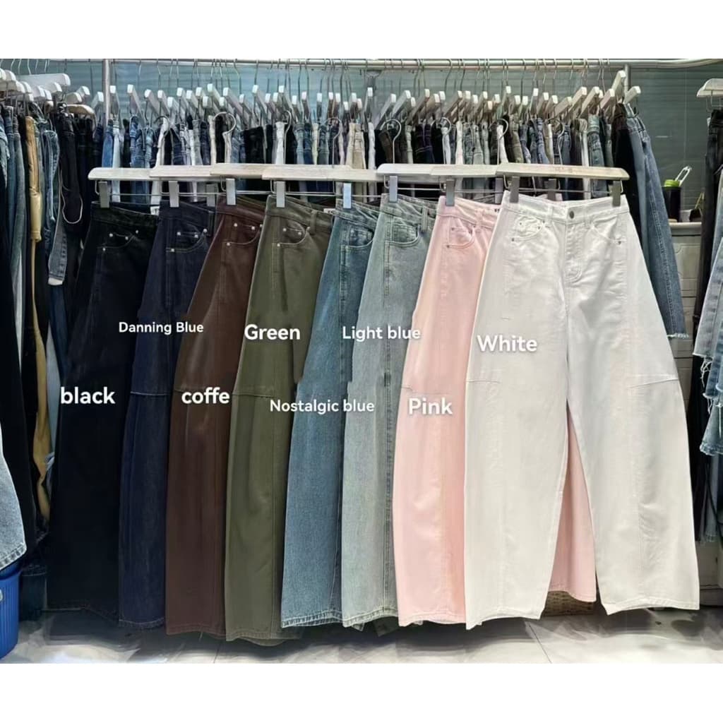 FSY10381 Jeans side expand กางเกงยีนเอวสูงทรงขาบอลลูน แต่งตะเข็บด้านข้าง ผ้ายีนฟอกสีสวย รูปที่ 3