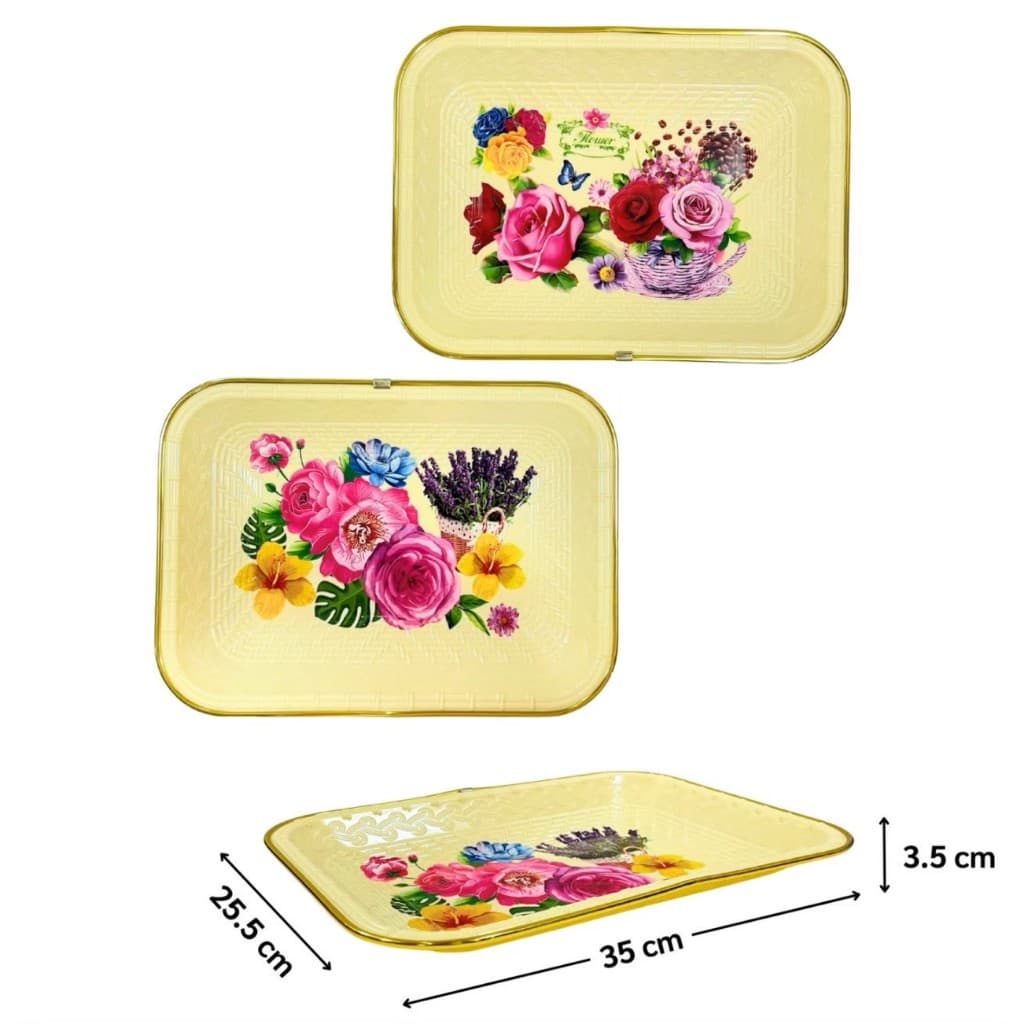 ถาดพลาสติก ถาดใส่ของ อเนกประสงค์ ขอบทอง สกรีนลายสวยชัด มีให้เลือกหลายแบบ ทรงรี/มน/เหลี่ยม รูปที่ 9