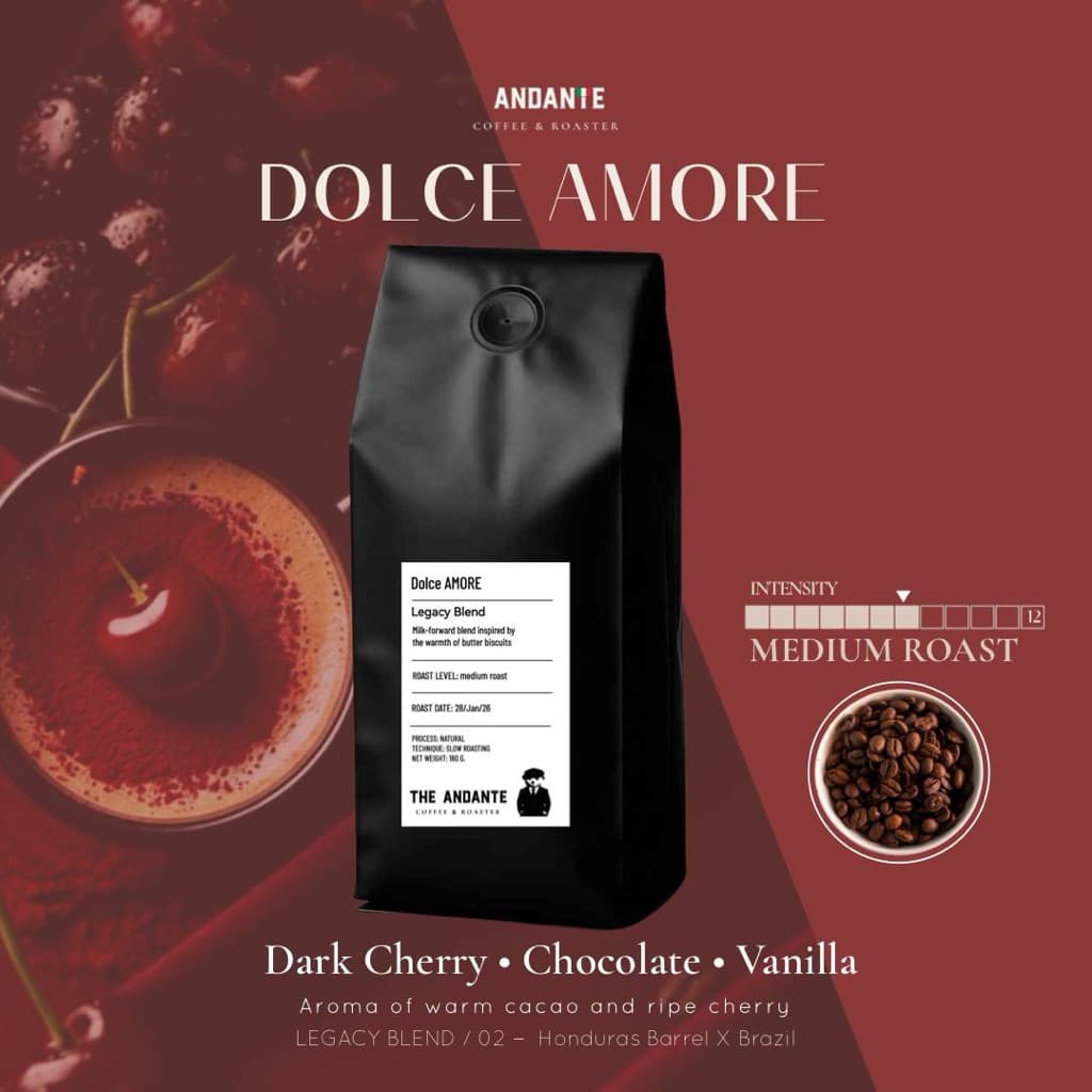 The Andante เมล็ดกาแฟคั่วกลาง เบลนด์พรีเมียม บ่มถังวิสกี้ Dolce Amore Blend refill bag รูปที่ 1