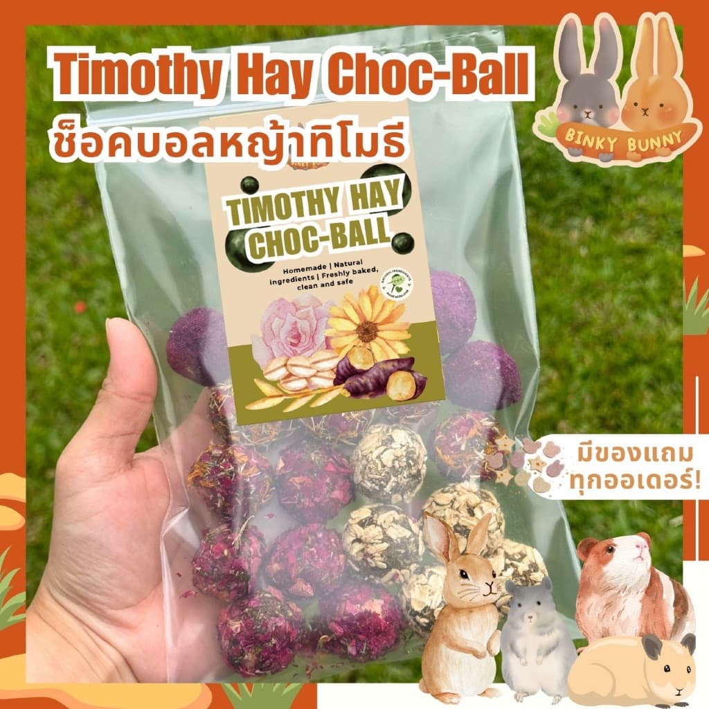 Binky Bunny House ช็อคบอลหญ้าทิโมธี ขนมอบแห้งลับฟันสำหรับสัตว์ฟันแทะ 10 ลูก รูปที่ 1