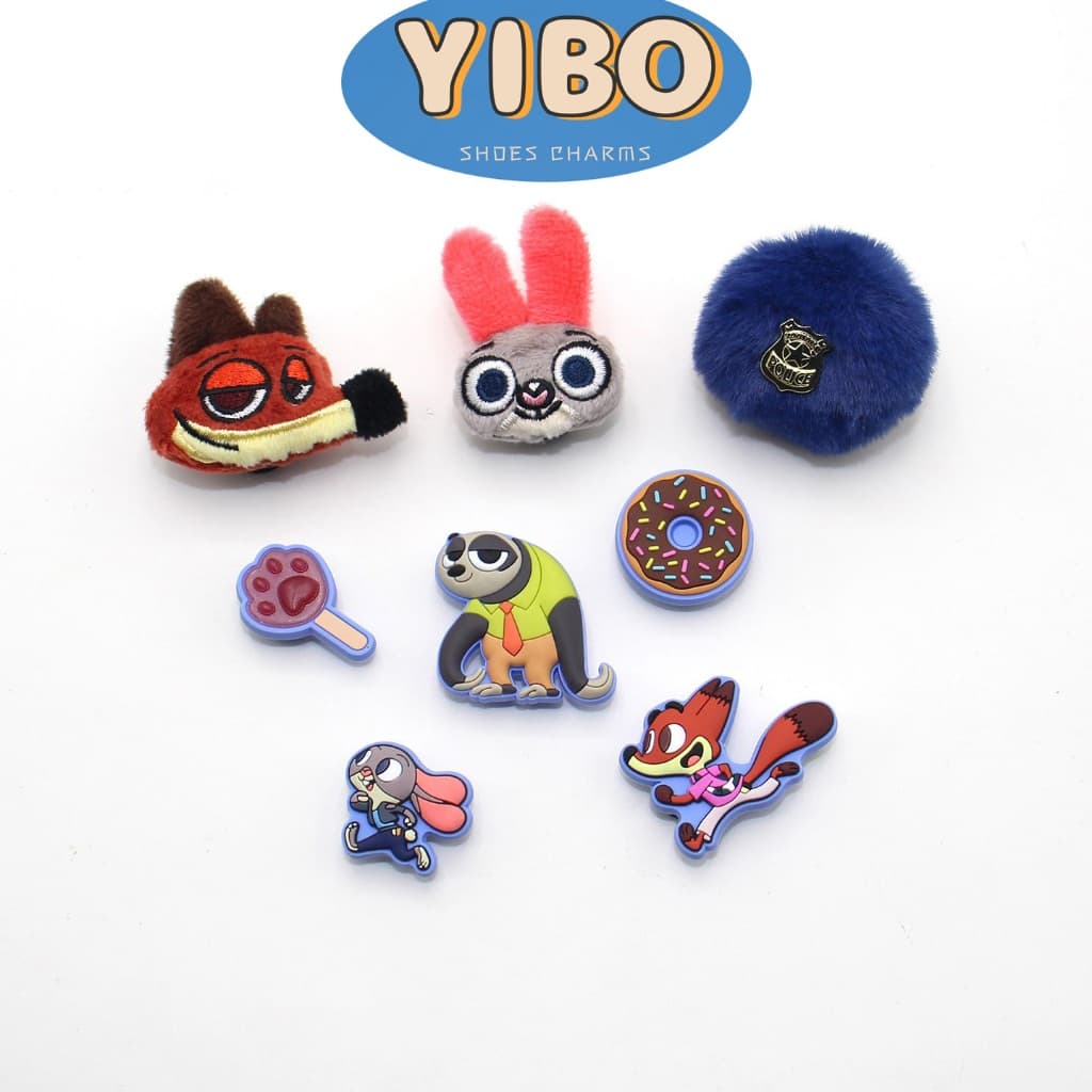 YIBO charms ตัวติดรองเท้าแตะ การ์ตูน Zootopia 3D น่ารักสุดปัง พร้อมชุดบัวล็อคโลหะ ตกแต่งง่าย ไม่หลุด รูปที่ 4