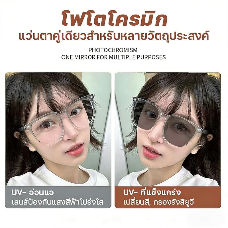 แว่นสายตาสั้น เลนส์ออโตเมติก ออกแดดเปลี่ยนสี UV400 กรองแสง ผญ ลนส์ออโต้ กรองแสงสีฟ้า รูปที่ 2