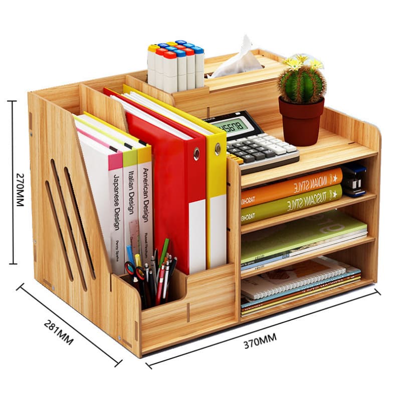 ชั้นวางเอกสารลายไม้ 4ชั้น จัดระเบียบโต๊ะ เก็บปากกา เครื่องเขียน Desk Organizer Wooden รูปที่ 2