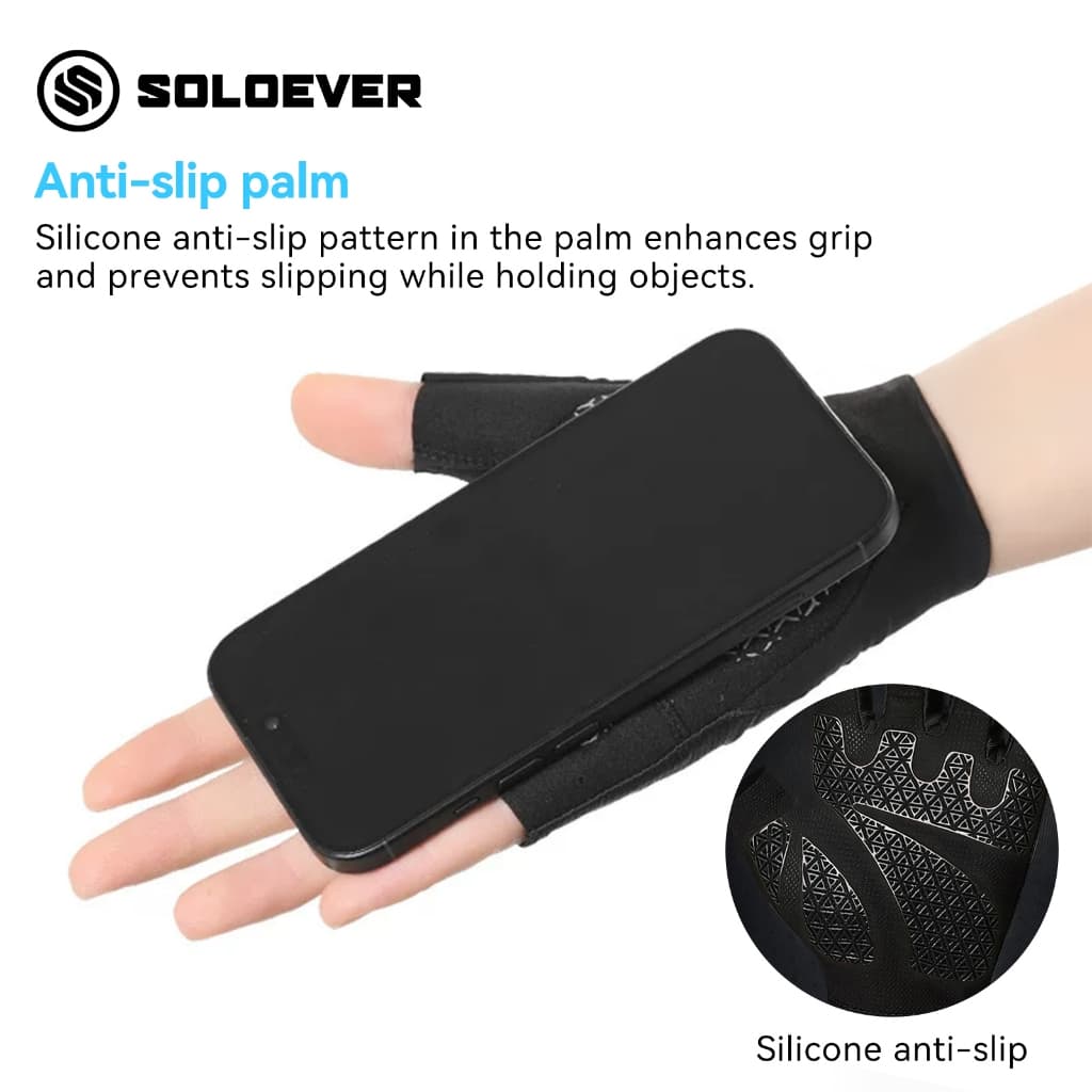 SOLOEVER ถุงมือครึ่งนิ้วกันกระแทกระบายอากาศสำหรับขี่จักรยาน รูปที่ 6