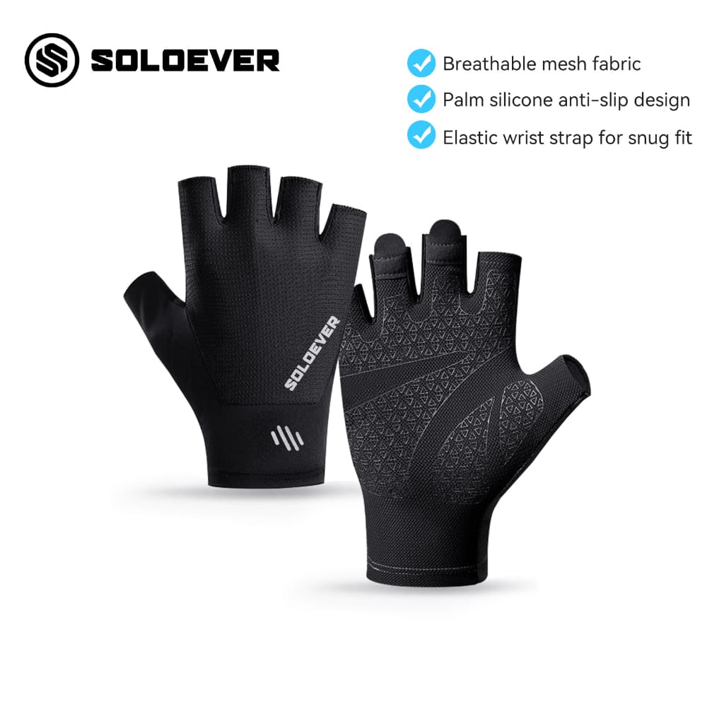 SOLOEVER ถุงมือครึ่งนิ้วกันกระแทกระบายอากาศสำหรับขี่จักรยาน รูปที่ 9