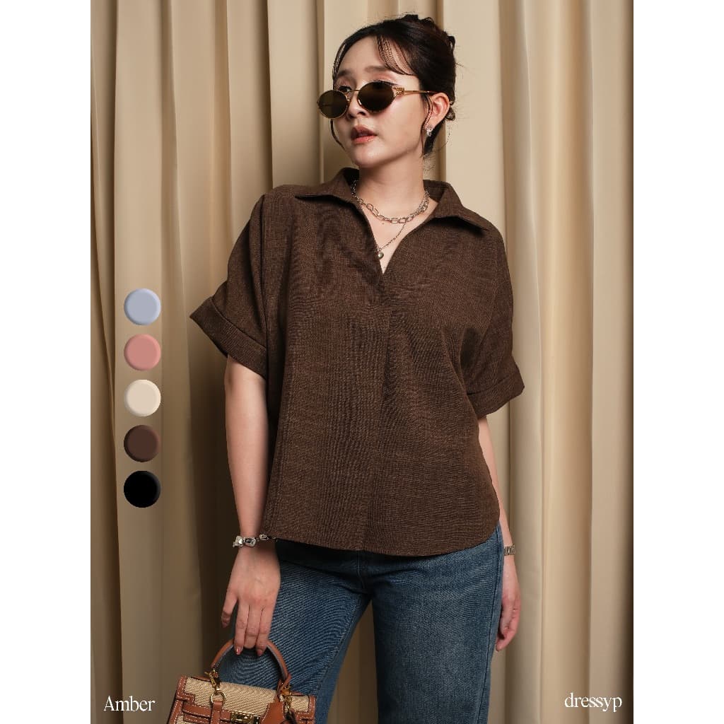 dressyp - Amber Blouse เสื้อคอปก ดีเทลจีบหน้าแขนเบิ้ล ทรงปล่อย dp373 รูปที่ 1