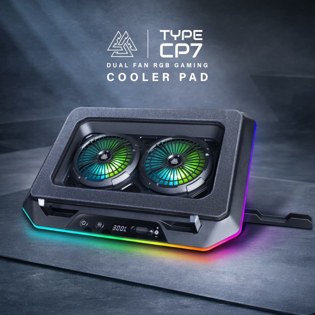 EGA TYPE CP7 พัดลมระบาย พัดลมรองโน้ตบุ๊ค Dual Fan RGB Gaming Cooler Pad รูปที่ 2