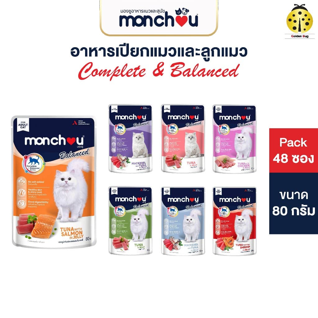 monchou Balanced อาหารเปียกแมว สูตร Balanced ไม่เติมเกลือ 80กรัม รูปที่ 1