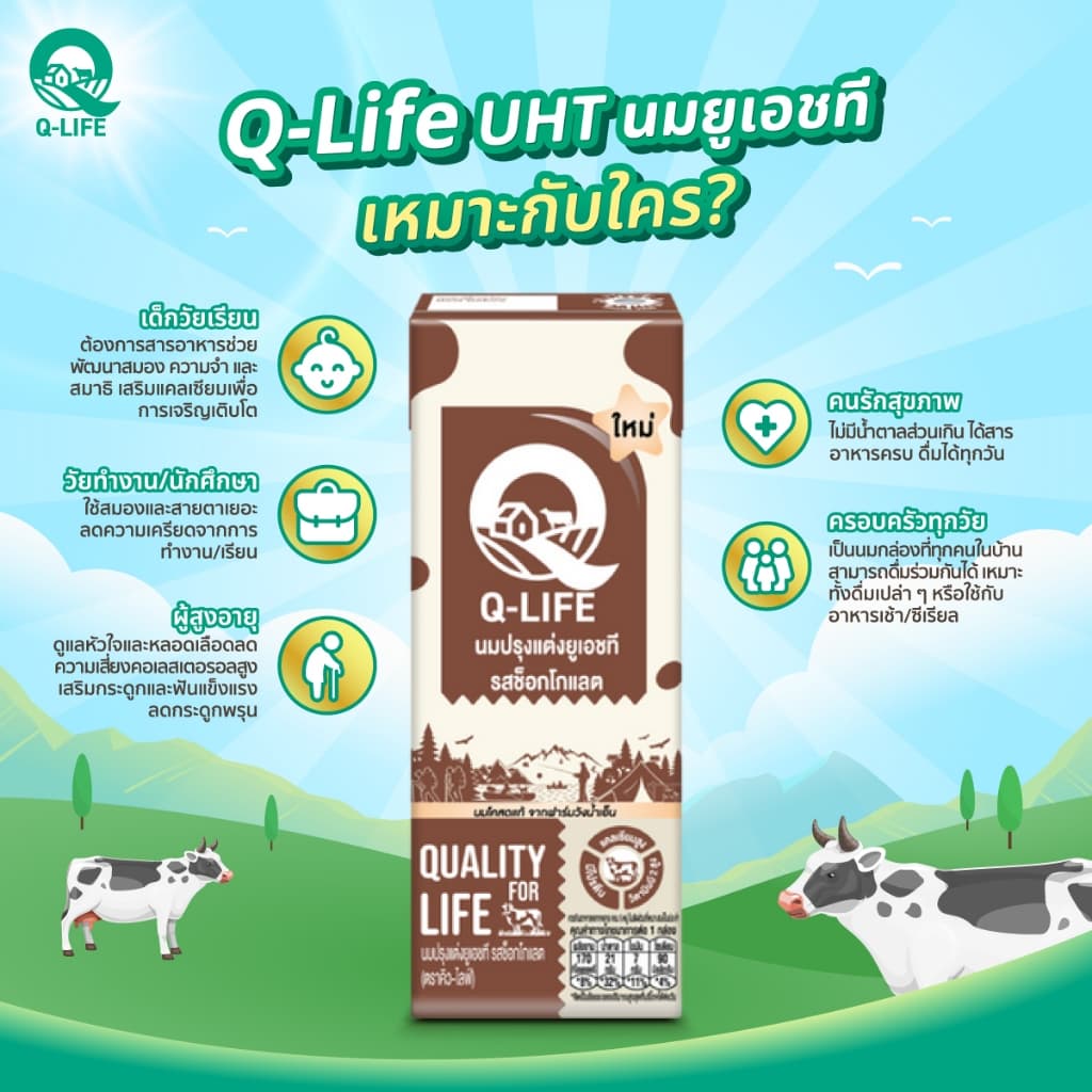 นม Q-Life คิวไลฟ์นมโค นมยูเอชทีUHT 180ml รสจืด รสช็อกโกแลต รสหวาน รูปที่ 5