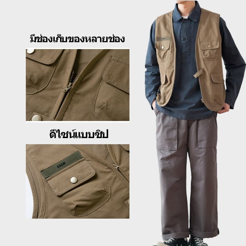 เสื้อกั๊กเดินป่า เสื้อกั๊กผู้ชาย มีซิปหน้า มีกระเป๋าหลายช่อง เสื้อกั๊ก ระบายอากาศ ใส่ได้ทั้งหญิงชา รูปที่ 3