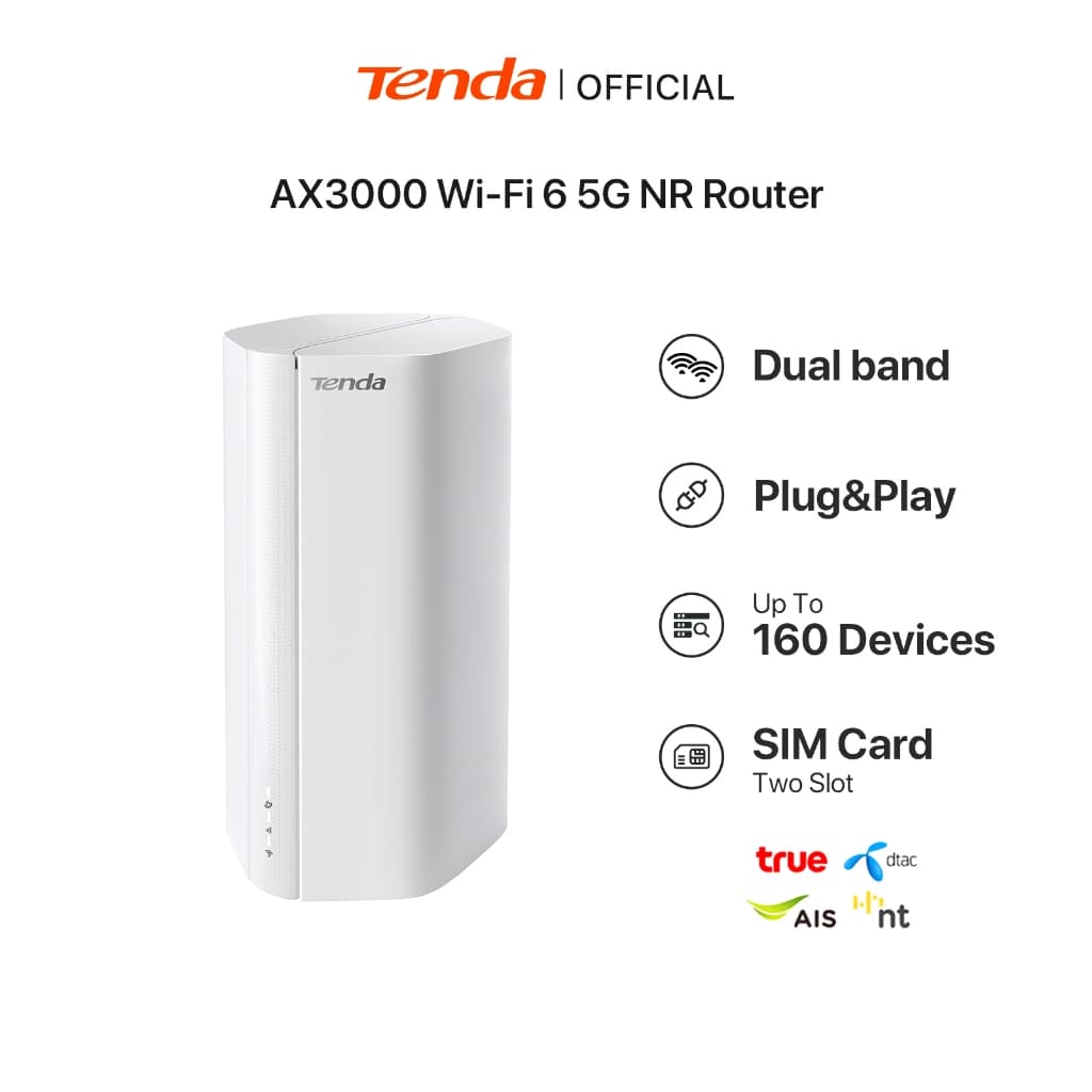 Tenda 5G06 Router ใส่ซิม 5G WiFi 6 AX3000 Dual SIM พอร์ต 2.5G Mesh เราเตอร์ 5G รองรับ 160 อุปกรณ์ ประกันศูนย์ไทย รูปที่ 1