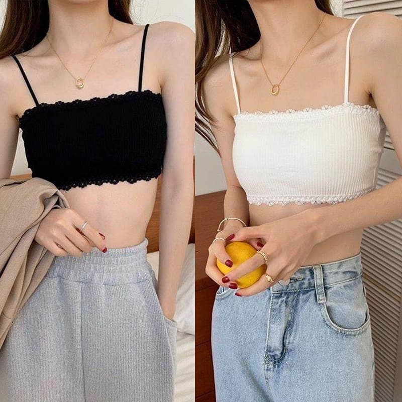 ชุดชั้นในหลังสวย ผู้หญิง ผ้าฝ้าย เสื้อเกาะอกลูกไม้สายเดี่ยวผู้หญิง ชุดชั้นใน ไม่มีวงแหวนเหล็ก มีแผ่นรองหน้าอกแบบถอดได้ รูปที่ 1