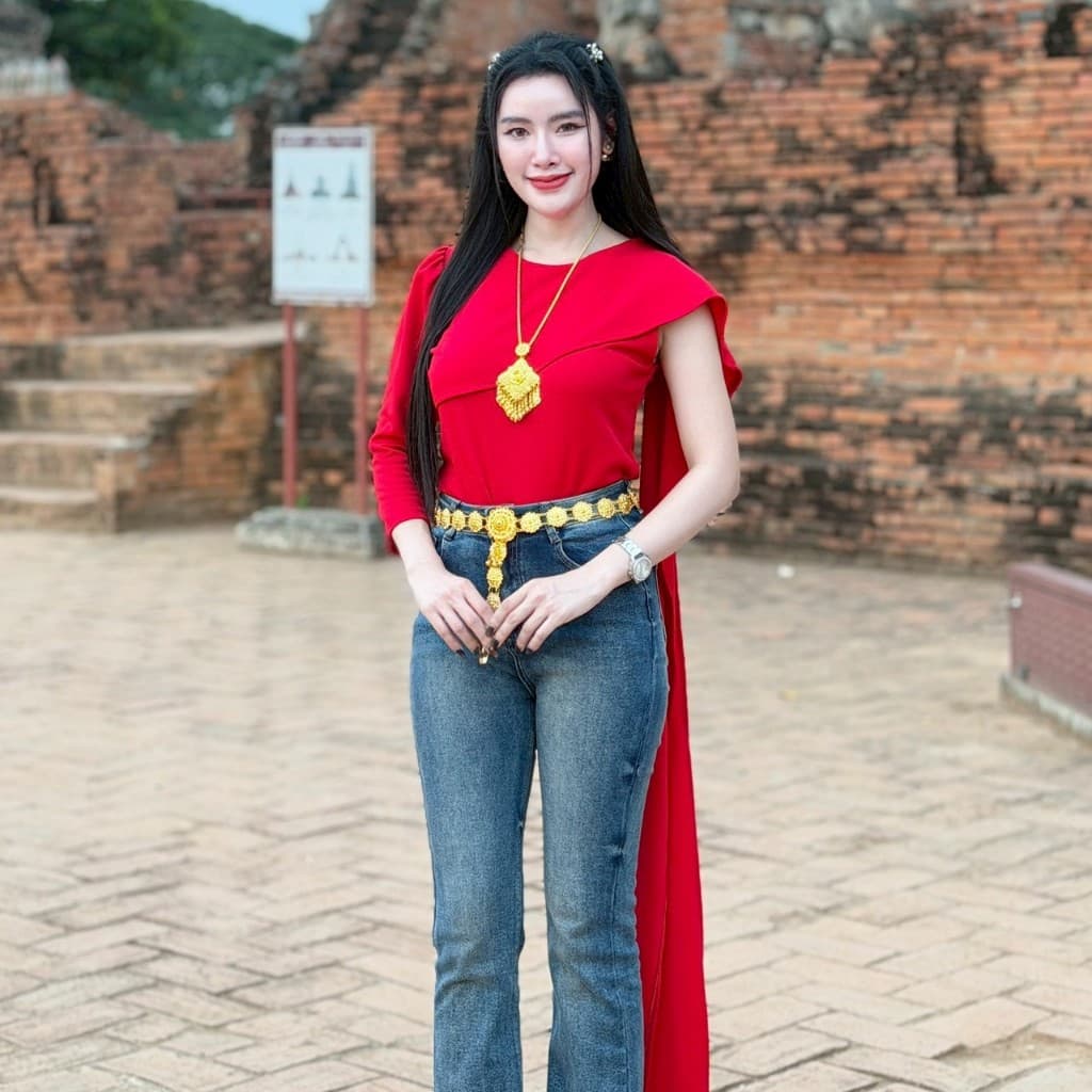สินค้า เสื้อสไบประยุคสำเร็จรูป ผ้าวูลเวฟ แขนยาว ใส่แมท งานบุญ งานบวช งานเทศกาล A7663 รูปที่ 2