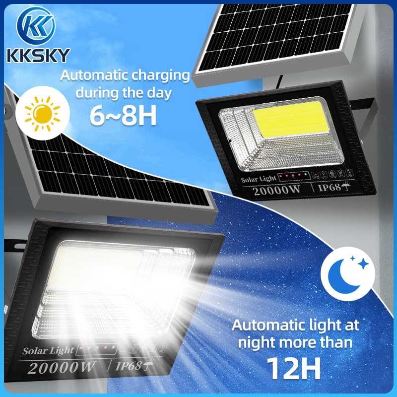 KKSKY ไฟโซล่าเซลล์ LED ไฟ สปอตไลท์ IP68 Solar Light 80000W กันน้ำ กันฟ้าผ่า 50000W สว่างอัตโนมัติเมื่อฟ้ามืดหลอดไฟ รีโมท รูปที่ 8