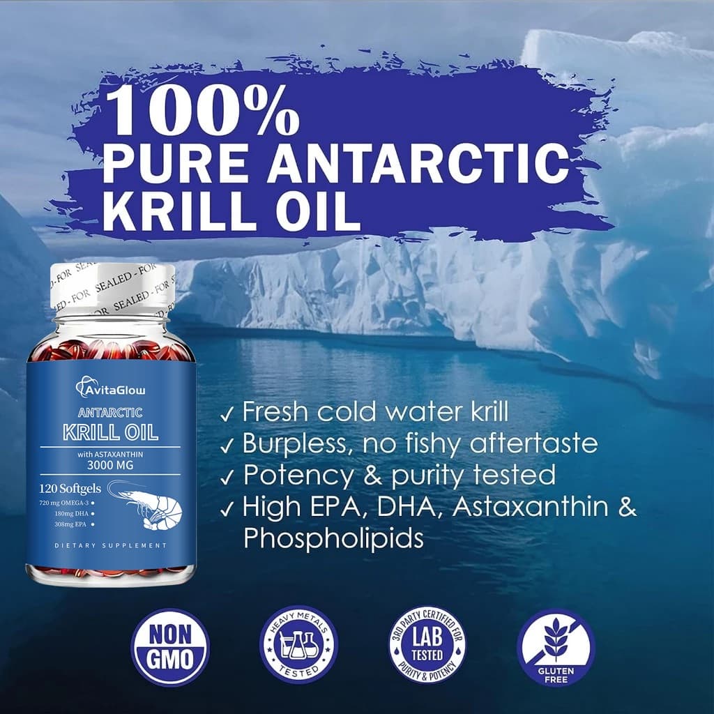 น้ํามัน Krill แอนตาร์กติกสําหรับ Total Wellness - รองรับสมอง สุขภาพร่วมและหัวใจ - 30/120 แคปซูล รูปที่ 4