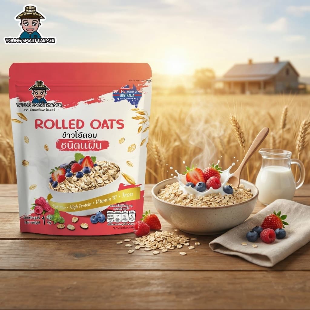 NEW โรลล์โอ๊ต Rolled Oats ข้าวโอ๊ต 1 kg ข้าวโอ๊ตอบชนิดแผ่น Young Smart Farmer ยังสมาร์ทฟาร์มเมอร์ รูปที่ 7