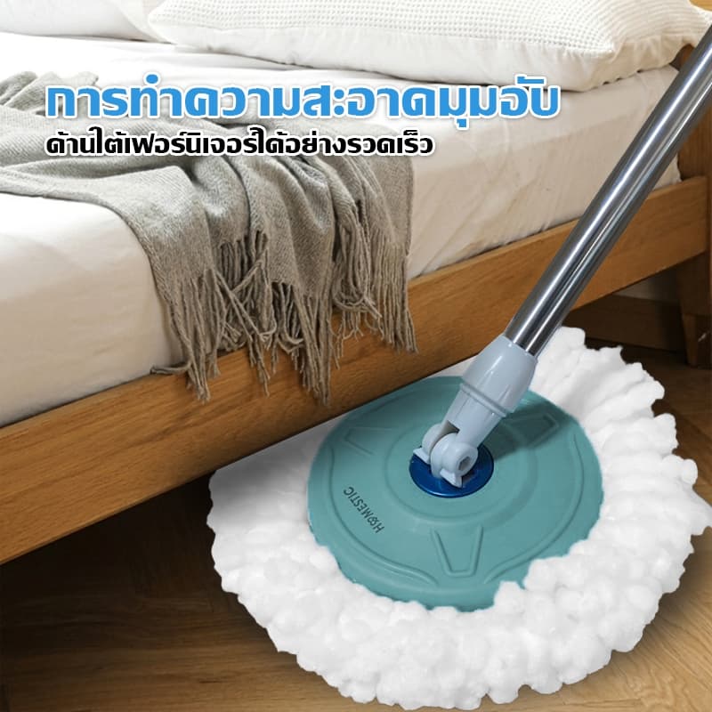 HOMESTIC ไม้ถูพื้น ไม้ม็อบ ด้ามสแตนเลส พร้อมผ้าไมโครไฟเบอร์ Spin Mop ใช้ได้กับถังน้ำและถังปั่น รูปที่ 2