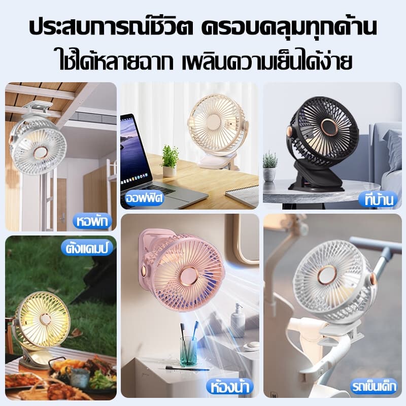 พัดรมแบบหนีบ พัดลมพกพา ลมแรง5ระดับ กระจายลมได้กว้าง 720° เงียบ พลังแรงลมสูง ชาร์จไฟ Tpye-c พัดลมไร้สาย รูปที่ 2