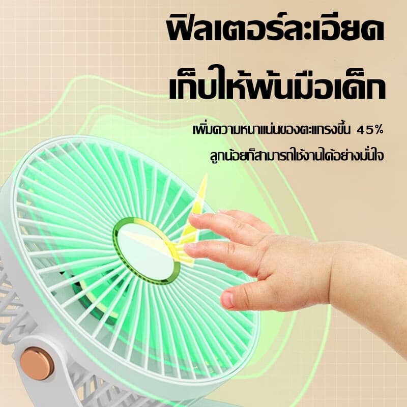 พัดรมแบบหนีบ พัดลมพกพา ลมแรง5ระดับ กระจายลมได้กว้าง 720° เงียบ พลังแรงลมสูง ชาร์จไฟ Tpye-c พัดลมไร้สาย รูปที่ 3