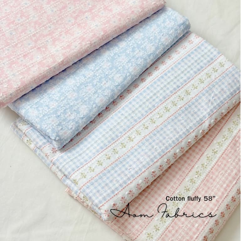 Aom Fabrics🌷คอตตอน แจ็คการ์ด คอตตอน100% No.1511-1514 ทอเสริมเทคเจอร์ปุยปุยน่ารักมาก หน้ากว้าง 58 นิ้ว