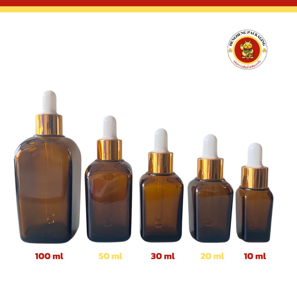 ขวดสี่เหลี่ยมสีชา ขนาด10/20/30/50/100ml ขวดดรอปเปอร์ ใส่เซรั่ม น้ำหอม รูปที่ 2
