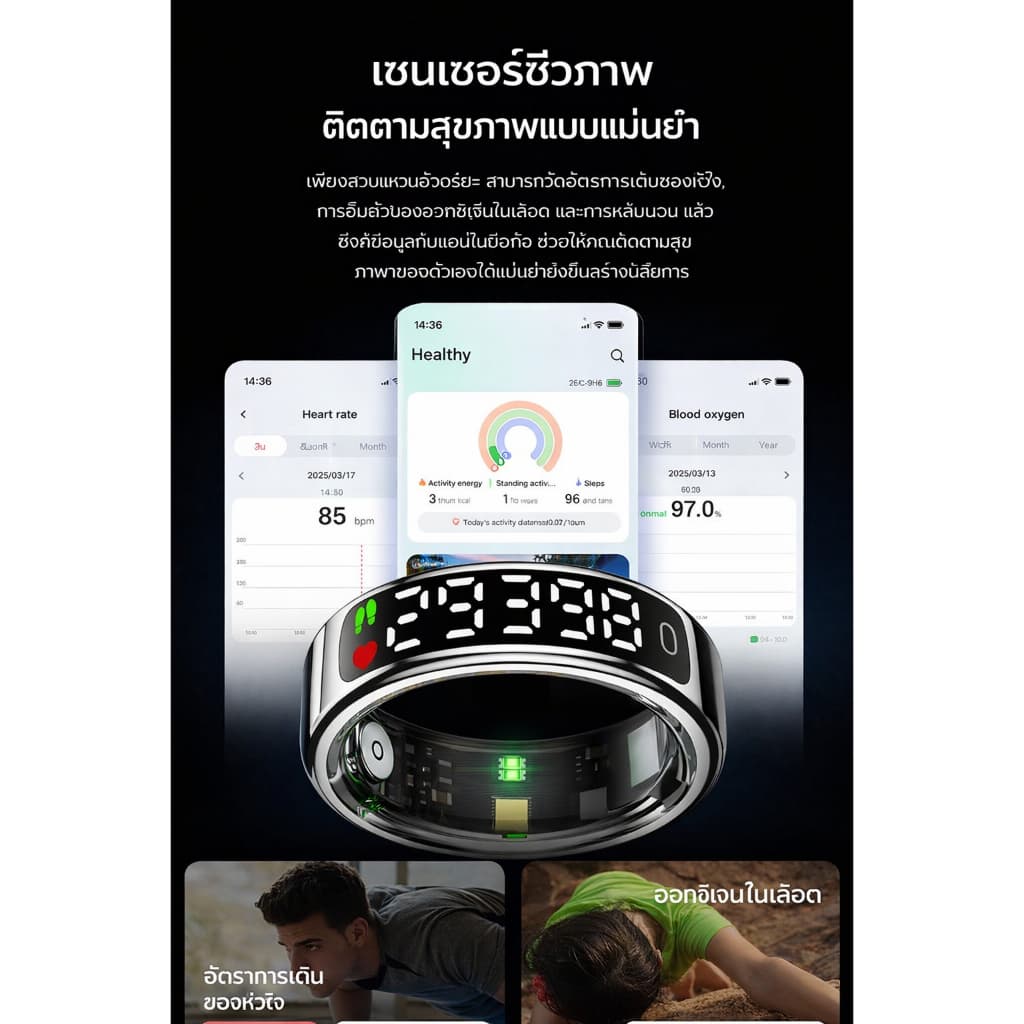 Aolone Smart Ring Ring Gen 5 แหวนออกกําลังกาย แหวนนับก้าว LCD หน้าจอ IP69K แหวนอัจฉริยะ ติดตามสุขภาพ 24 ชม รูปที่ 4