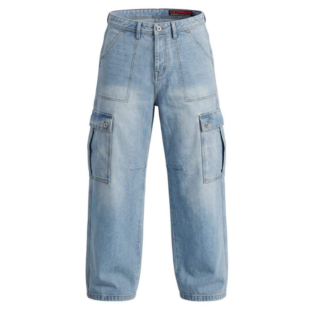 DAVIE JONES กางเกงคาร์โก้ผู้ชาย Denim Cargo Baggy สีฟ้า ดำ CO0091 รูปที่ 2