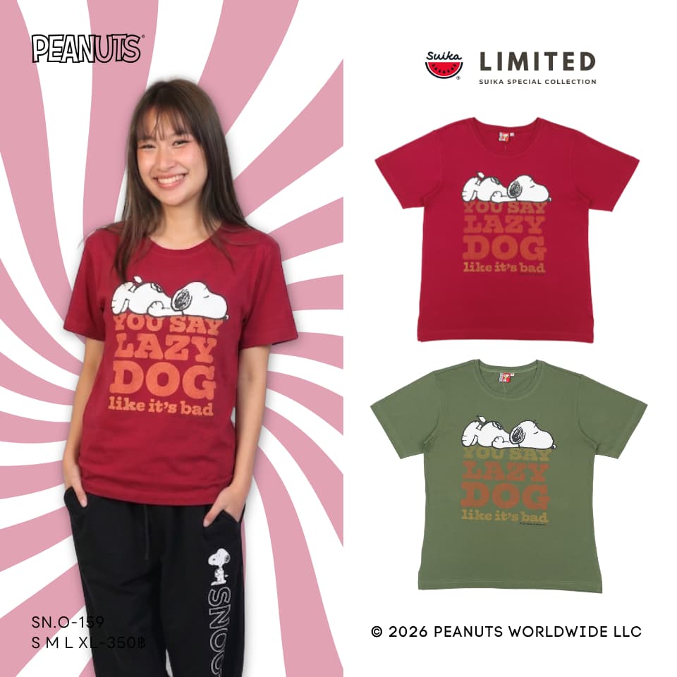 เสื้อแตงโม เสื้อยืดคอกลมแขนสั้น ลายลิขสิทธิ์ SNOOPY รูปที่ 4