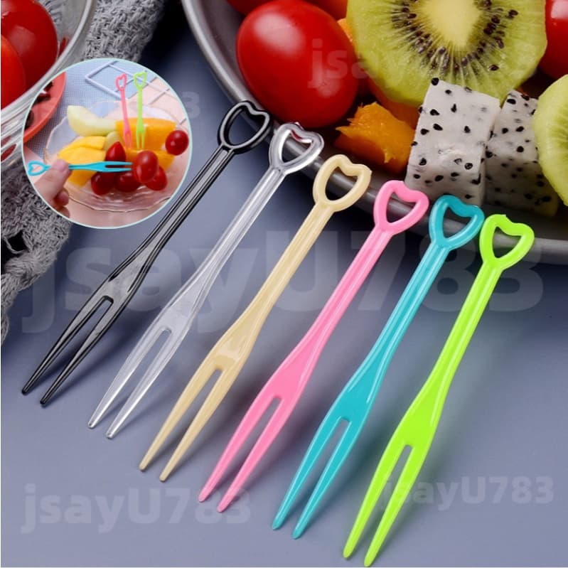 jsayu ส้อมจิ้มผลไม้ 500 คัน ส้อมพลาสติก แข็งแรง ทนทาน ส้อมพลาสติก สำหรับจิ้มเค้ก ขนมหวาน ไม้เสียบผลไม้ รูปที่ 1