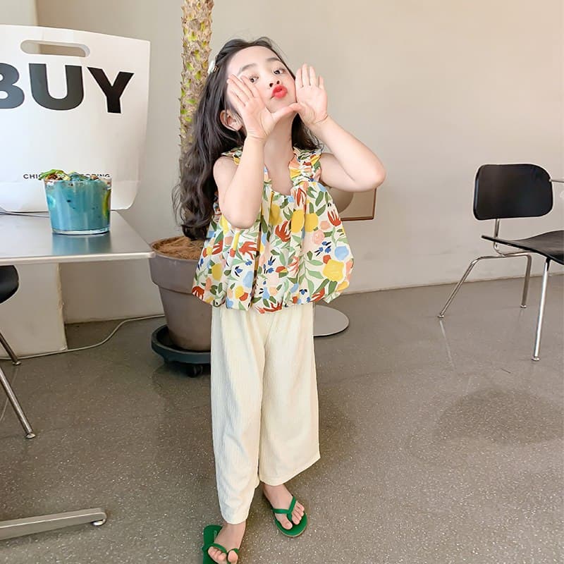 PRINCESS KESLI ชุดแฟชั่นชุดเซ็ตเด็ก เสื้อแขนกุด+กางเกง ผ้านิ่ม ใส่สบาย สไตล์เกาหลี 1-9 ปี รูปที่ 3