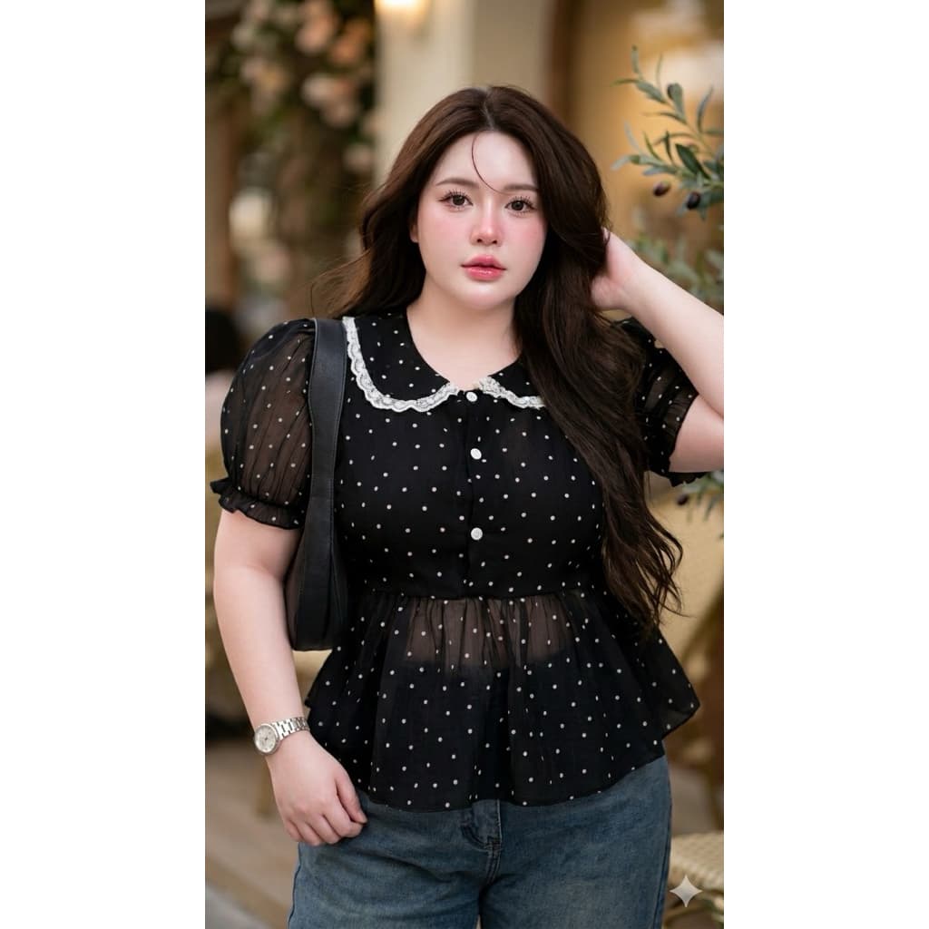 เสื้อพลัสไซส์ Bella Puff อกใหญ่ใส่ได้ เสื้อสาวอวบ แขนพอง ผ้าชีฟอง ใส่สบาย ไม่รัด ลุคเกาหลี รูปที่ 3