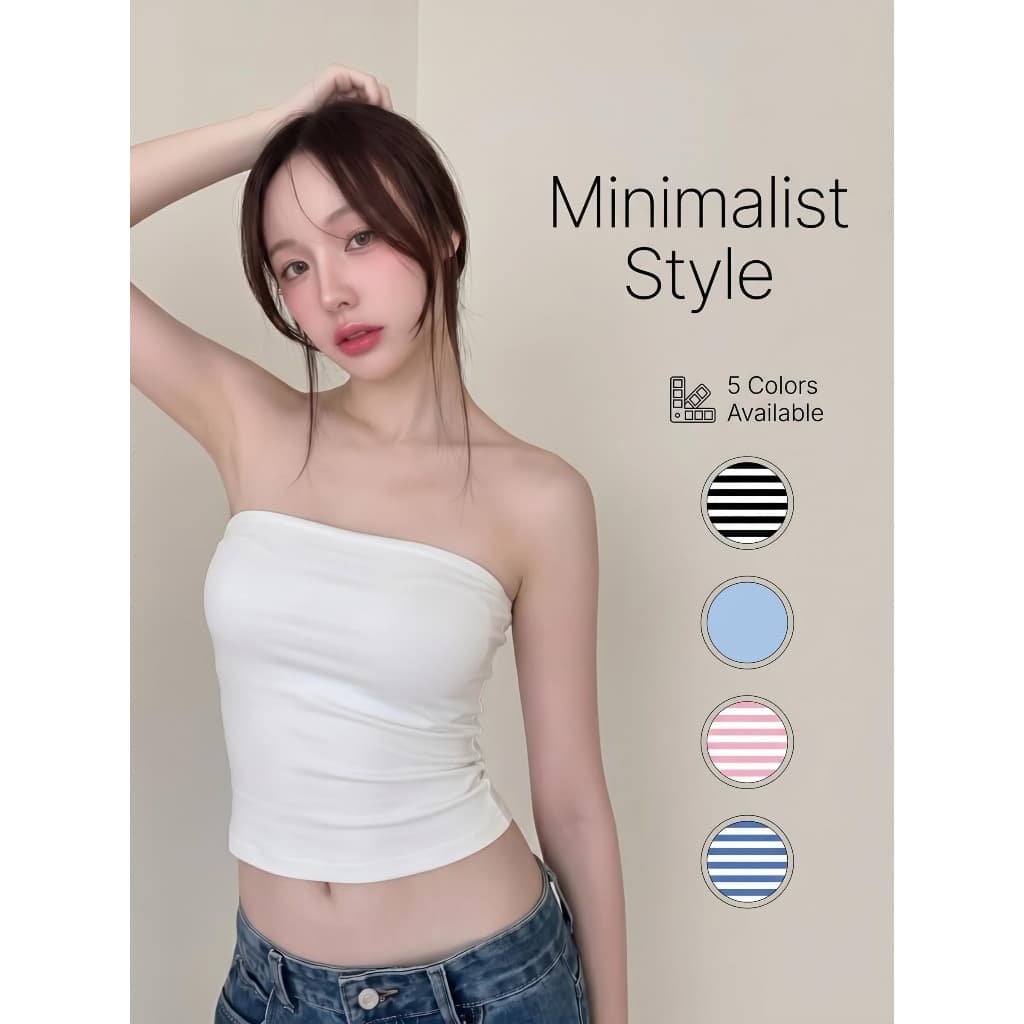 Basic Bodycon Plain Tube Top เสื้อเกาะอก ผ้ายืดรัดรูป หลายสี ทําจากผ้าฝ้ายบางเย็น | Black Cherry รูปที่ 4