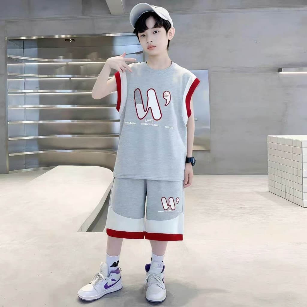 Modeng Baby เซ็ตแขนกุด สกรีนตัว2 สี เสื้อแขนสั้น กางเกงขาสั้น เซท 2 ชิ้น ใส่เที่ยวเท่ห์ๆ ด้วยชุดเซท เนื้อผ้านุ่ม รูปที่ 5