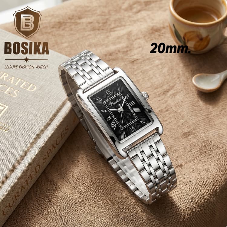 BOSIKA#BG-018 นาฬิกาข้อมือดีไซน์เลขโรมันหน้าปัดทรงสี่เหลี่ยม ขนาด20มิล รูปที่ 2