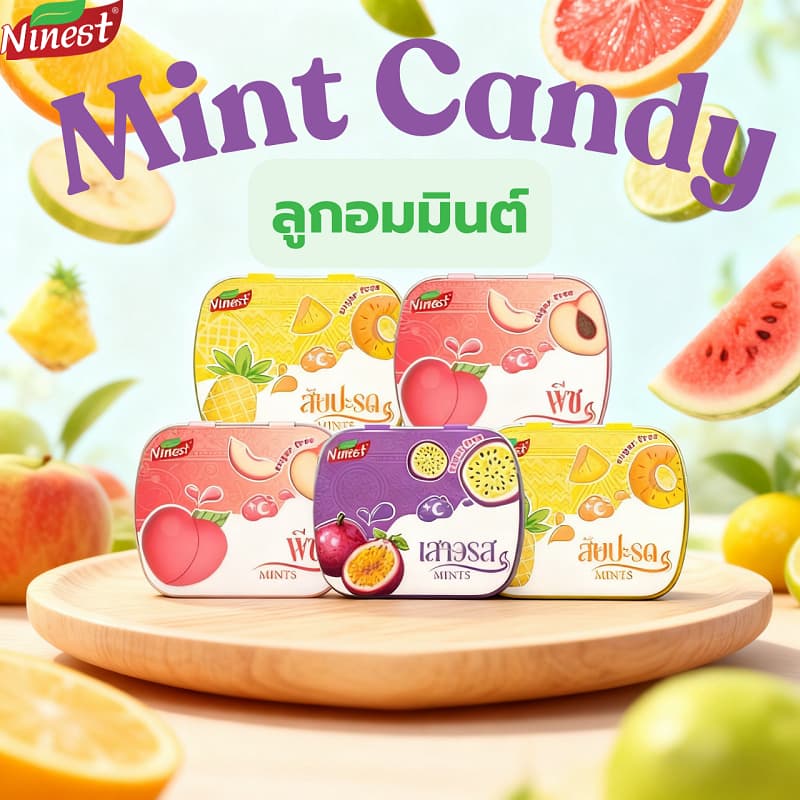 Ninest ลูกอมมิ้นต์ วิตามินซี ไร้น้ำตาล กรัม อร่อย สดชื่น ลูกอมดับมิ้นรสผล Cooling Mint จูบลูกอม 14g รูปที่ 5