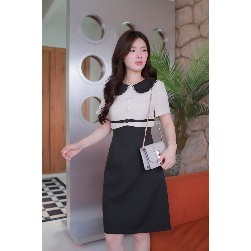 "Romi"Oil" Caroline Dress K392 ชุดเดรสปกสีดำ รูปที่ 9