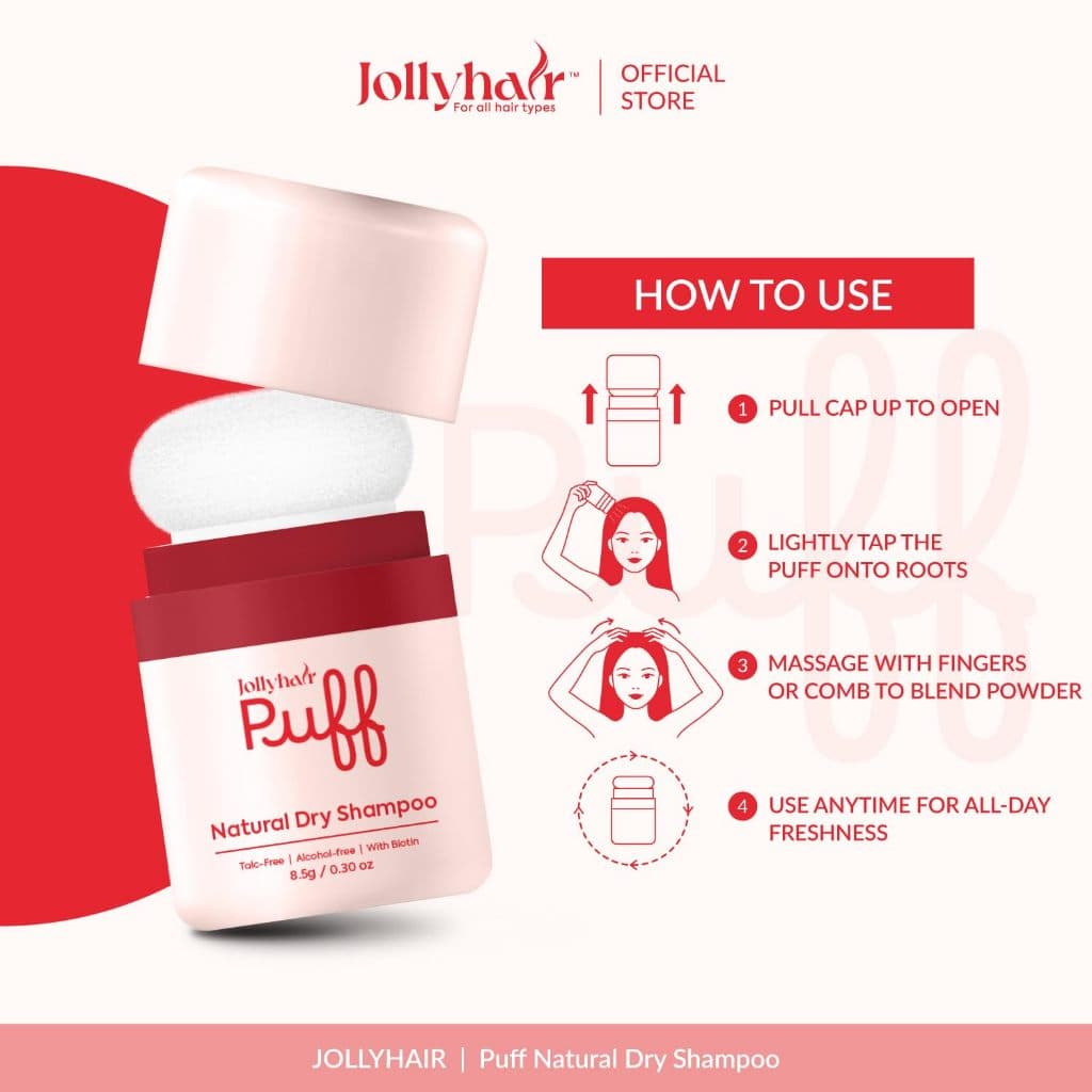 Jollyhair Dry Shampoo Spray เพิ่มวอลลุ่มและเนื้อสัมผัส ดูดซับความมัน ไม่ใช้สารอัดแก๊ส Non-Aerosol 28.5กรั รูปที่ 6